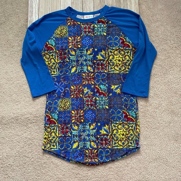 LuLaRoe Randy Unisex XXS 2XS Patterned Raglan Baseball Style Tee 3/4 Sleeve - Picture 1 of 10